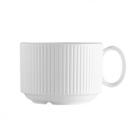 White stackable coffee cup with handle 6.1 oz / 18 cl with straight lines pattern in relief - Chef & Sommelier - Ginseng