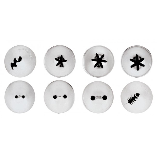 Batch of 8 indented piping tips - Inox - Paderno