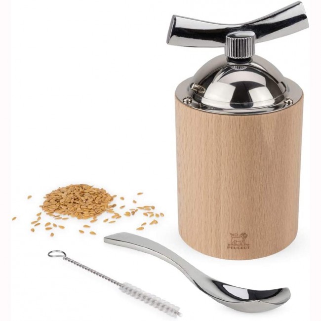 Flax seed mill 13cm/5.1" - natural wood & stainless steel - Isen - Peugeot