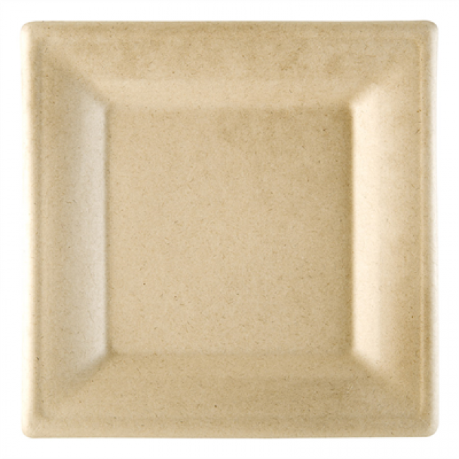 Disposable square bionic cellulose plate natural color 20x20x1 cm / 7.8x7.8" - Set of 50