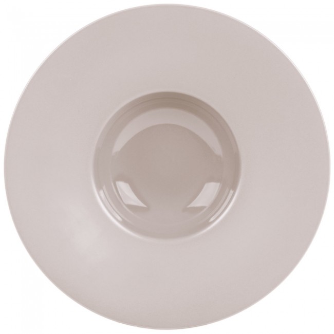 Taupe porcelain round deep plate wide wing 12.2 in / 31 cm