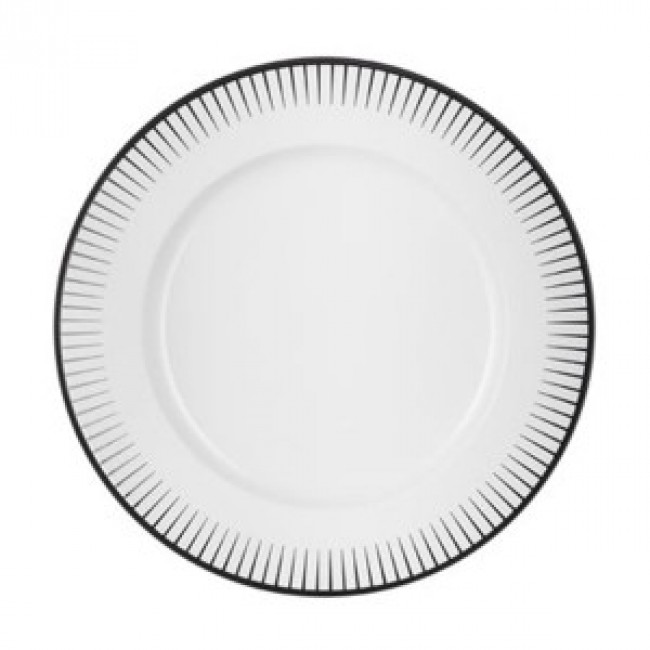 White porcelain plate 11.2 in / 28,5 cm with black pattern in relief
