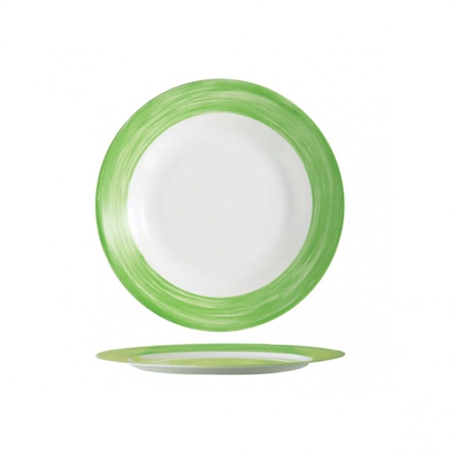 Round dinner plate white/green 9.1" / 23.5cm - Set of 6