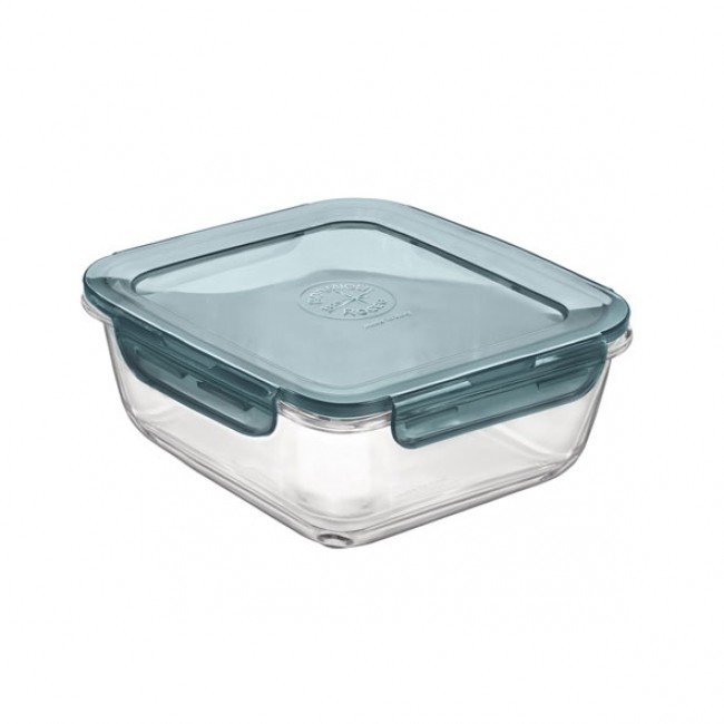 Square glass food container airtight grey plastic lid 7 x 7 " / 18 x 18 cm - Frigoverre - Bormioli Rocco