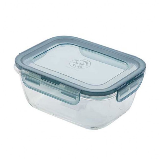 Rectangular glass food container airtight grey plastic lid 7 x 5.5" / 18 x 14cm - Frigoverre - Bormioli Rocco