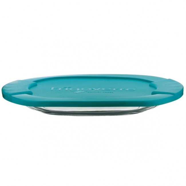Oval glass food container turquoise plastic lid 11 x 7 " / 27 x 19,5 cm - Frigoverre - Bormioli Rocco