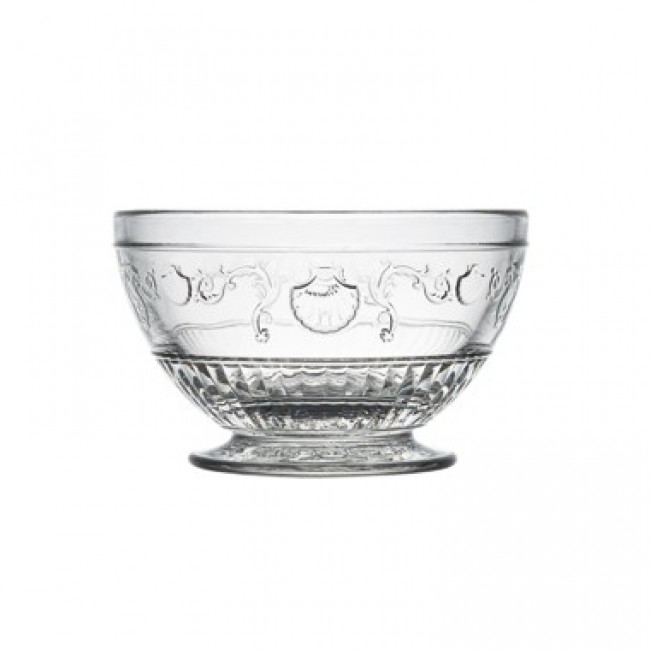 Transparent glass round bowl on stand baroque patterns 9.1 oz / 27 cl - Set of 6