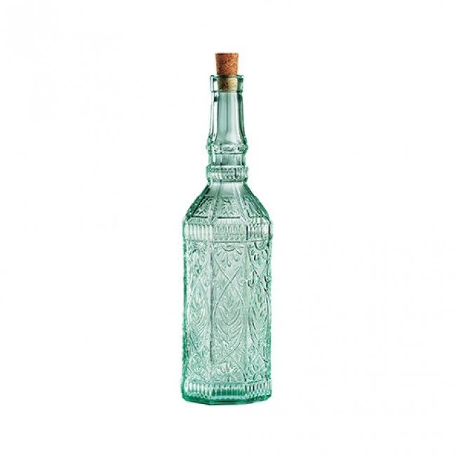 Transparent green tinted glass oil / vinegar bottle 24 oz / 71 cL 3 x 3 x 12" / 8 x 8 x 31 cm - country home - Bormioli Rocco