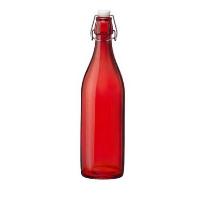 Red glass bottle 34 oz / 1 L 3 x 3 x 13" / 8 x 8 x 32 cm - Giara - Bormioli Rocco