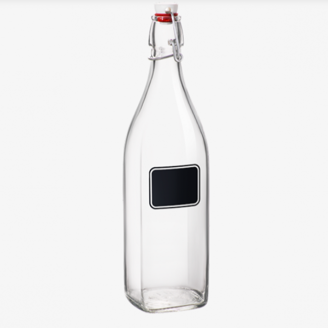 Swing top satine glass bottle 34 oz / 1 L with label - Swing - Bormioli Rocco