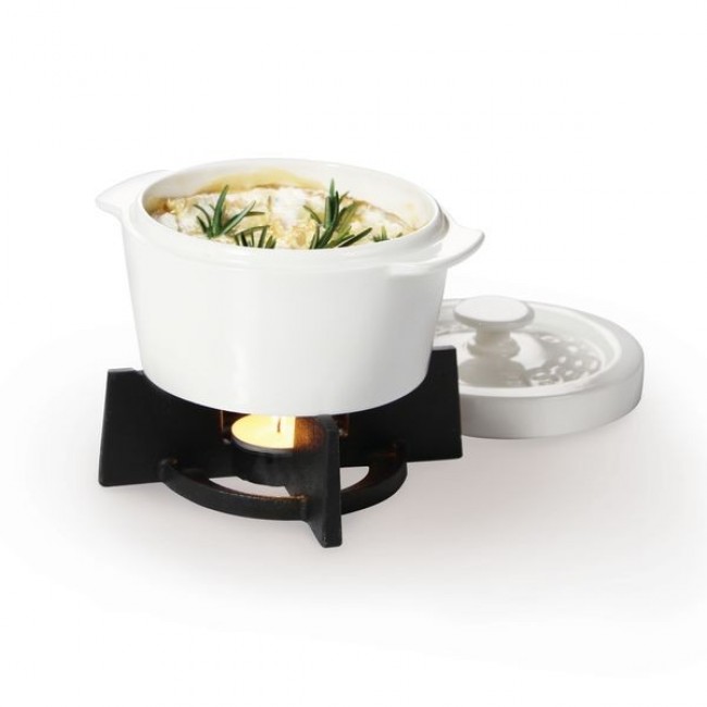 Porcelain casserole/cassolette with support - white - Life - Boska