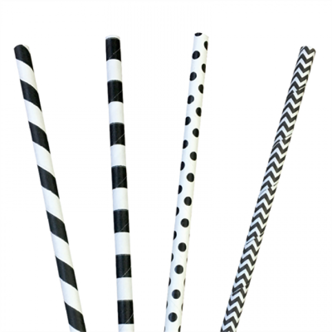 Straight stripes black and white straw in  0.6 x 20cm / 7.8" - Sold by 200 - Decorated straws - AZ boutique
