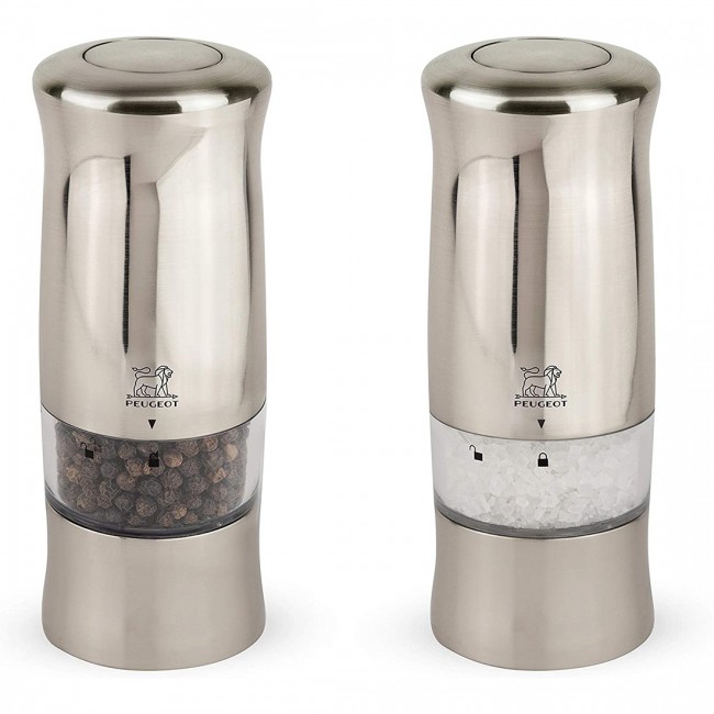 Duo electric salt and pepper mills 5,5" / 14cm brushed metal ABS - Zeli - Peugeot