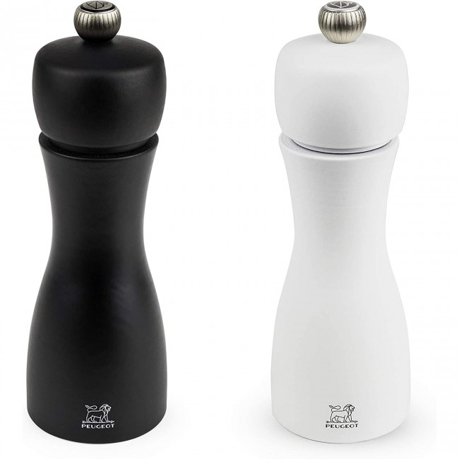 Duo manual salt and pepper mills 6" / 15cm beech wood black/white - Tahiti - Peugeot
