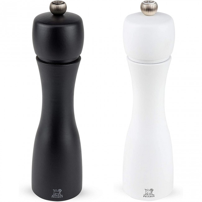 Duo manual salt and pepper mills 8" / 20cm beech wood black/white - Tahiti - Peugeot