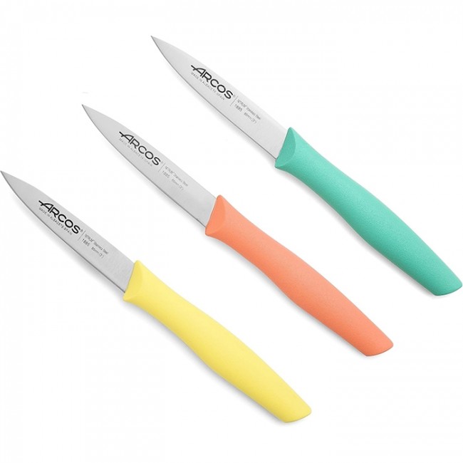 Stainless steel paring knife set - 3.1" / 8.5cm blade - Coral Yellow Green - Set of 3