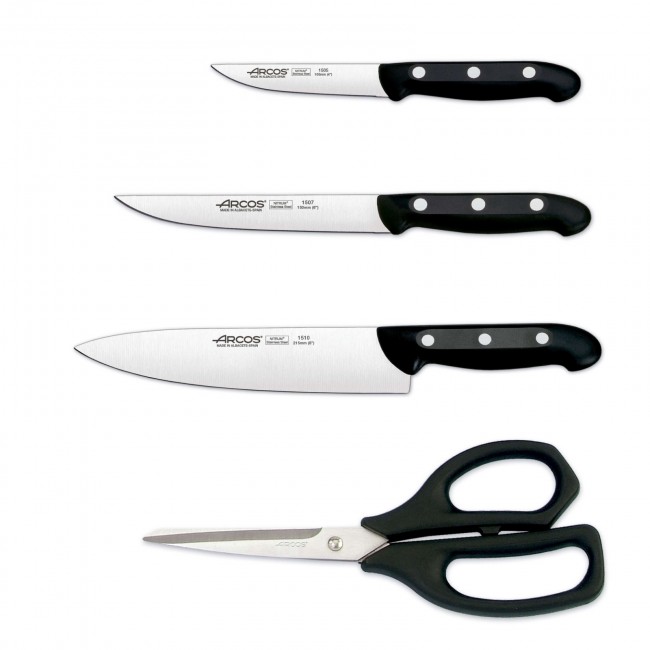 Ensemble de 3 couteaux et 1 paire de ciseaux de cuisine - coffret cadeau - Maître - Arcos
