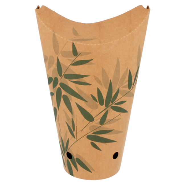 Brown cardboard French fries cup 22oz / 660ml 3x7" (8.5x18cm) green leaves patterns - Set of 50 - Feel Green - AZ Boutique
