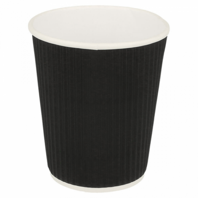 Black double wall wavy cardboard cup 12 oz / 360 ml for hot drinks - Set of 25 - Disposable gobelets - AZ Boutique