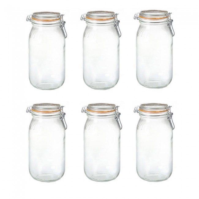 Set of 6 glass canning jars 68oz / 2L with 85mm airtight gaskets - super - le parfait