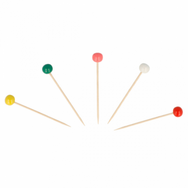 Coloured ball head picks 2.4" / 6.5 cm assorted bamboo - Decoration - AZ boutique