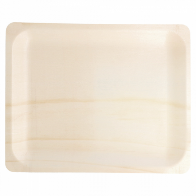 Disposable rectangular wooden tray natural color 26.5x21.5x2cm / 10x8x0.7" - Set of 50
