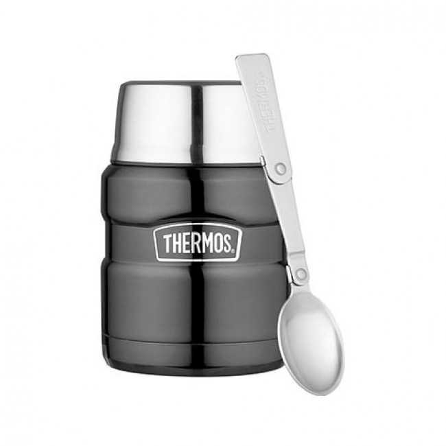 Stainless steel insulated food flask with spoon 47cl / 16oz grey - King - Thermos