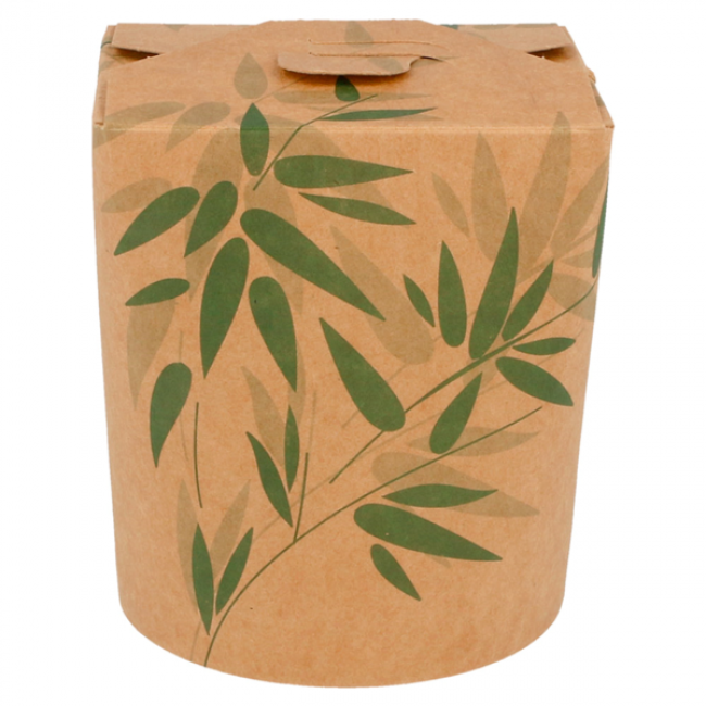 Noodle box 16oz / 480ml Ø3"x4" (8x9cm) green leaves patterns - Set of 50 - Feel Green - AZ Boutique