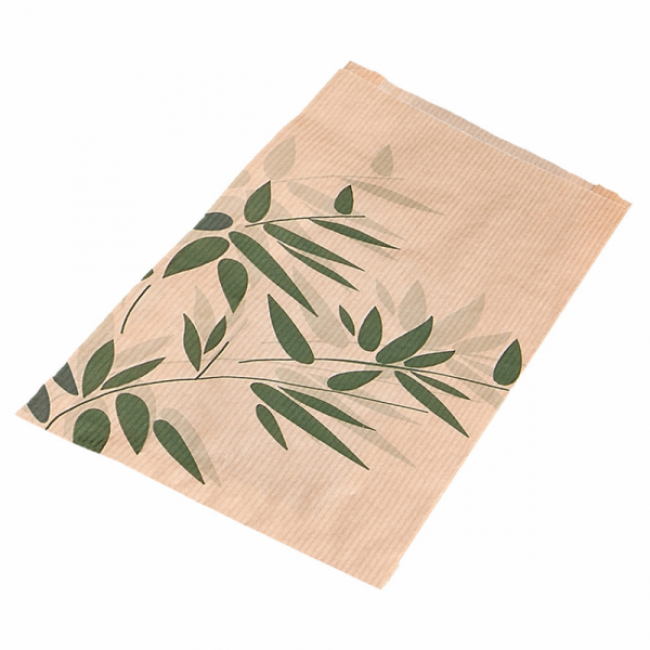 Brown kraft bag 3kg 32g/m² 10x3x14" (26x8x35cm) green leaves patterns - Set of 250 - Feel Green - AZ Boutique
