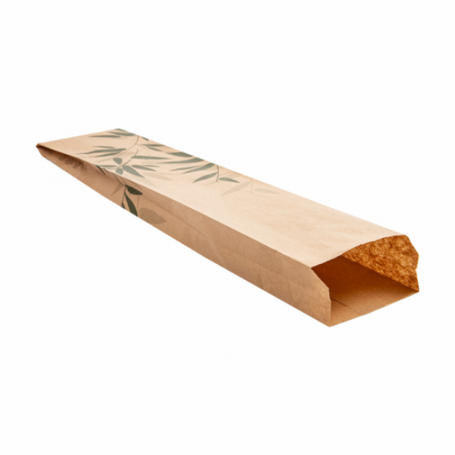 Sachet boulangerie 32g/m² 9x3.5x46cm kraft naturel motifs feuilles vertes - Lot de 500 - Feel Green - AZ Boutique