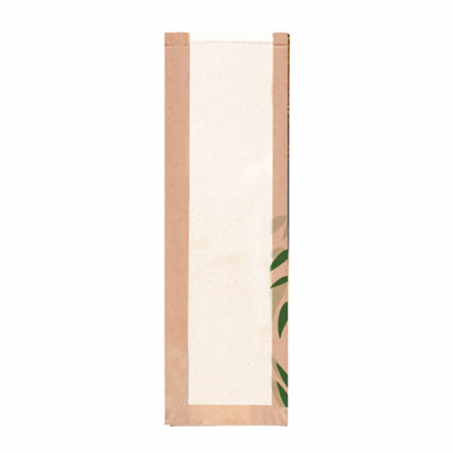 Brown kraft bread wrapper 32g/m² 6x2x19" (14x4x48cm) green leaves patterns - Set of 250 - Feel Green - AZ Boutique