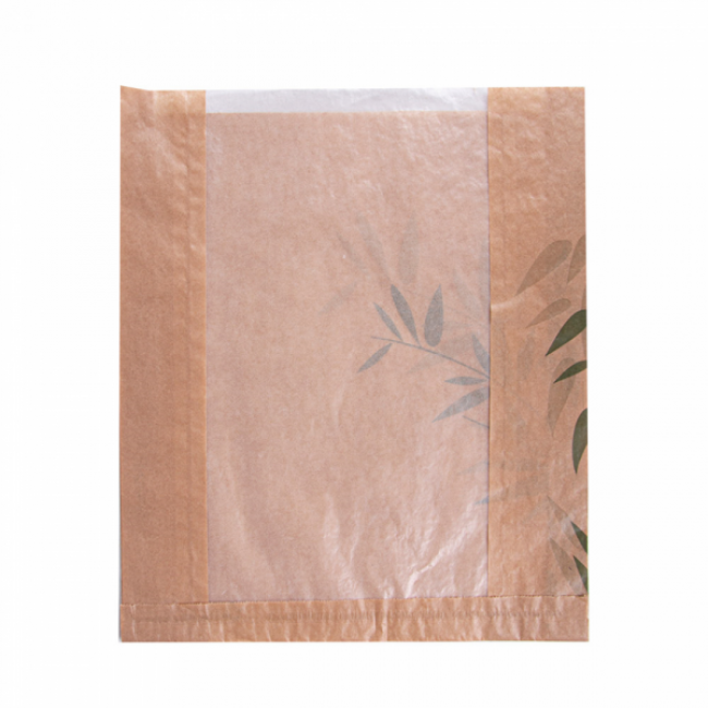 Brown kraft bread wrapper 32g/m² 10x2x12" (26x4x30cm) green leaves patterns - Set of 250 - Feel Green - AZ Boutique