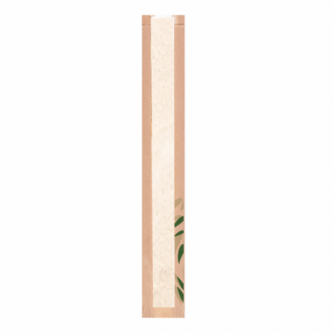 Brown kraft bread wrapper 32g/m² 4x2x24" (14x4x60cm) green leaves patterns - Set of 250 - Feel Green - AZ Boutique