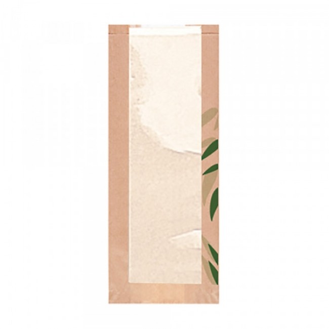Brown kraft bread wrapper 32g/m² 6x2x14" (14x4x35cm) green leaves patterns - Set of 500 - Feel Green - AZ Boutique