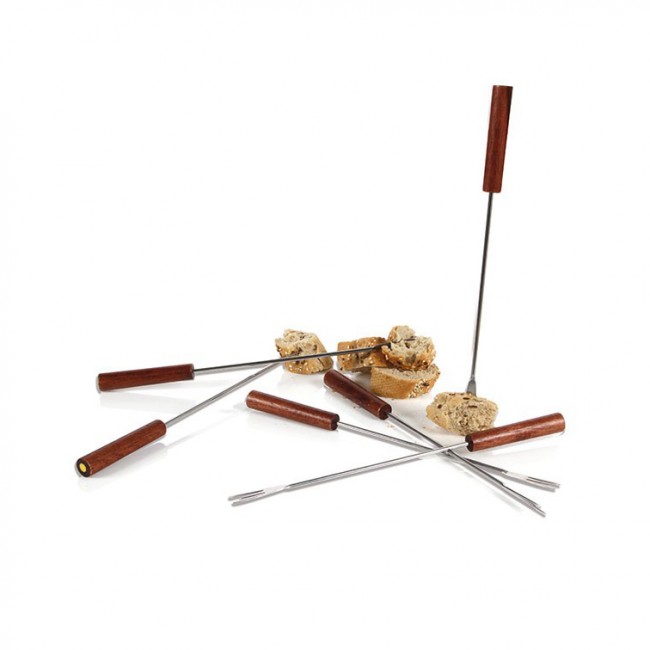 Set of 6 stainless steel fondue forks with wooden handle - Life - Boska