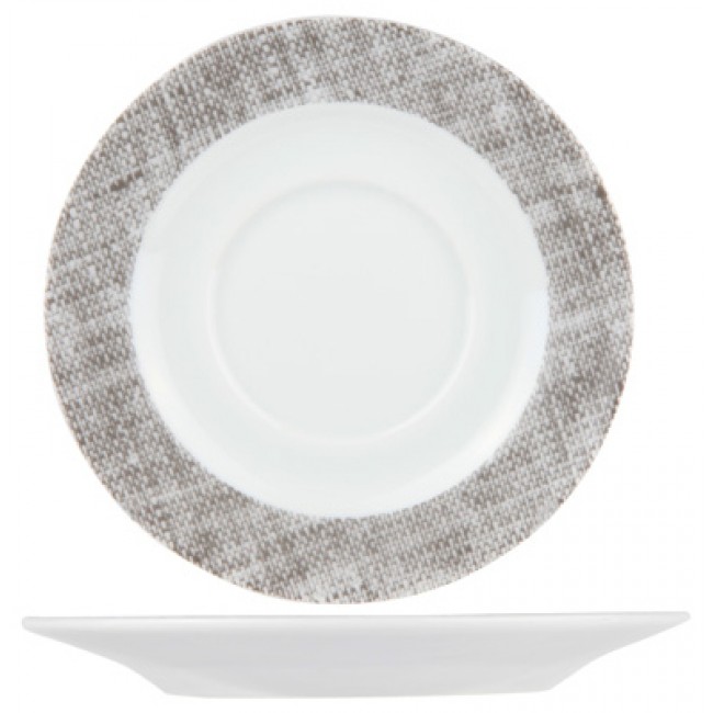 Round saucers 5" / 14.5cm white and grey porcelain - Lino Grey - Cosy & Trendy