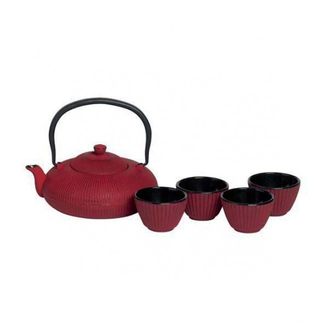 Teapot red cast iron 1.20 L + 4 cups 10cl - Pumpkin - Cosy & Trendy