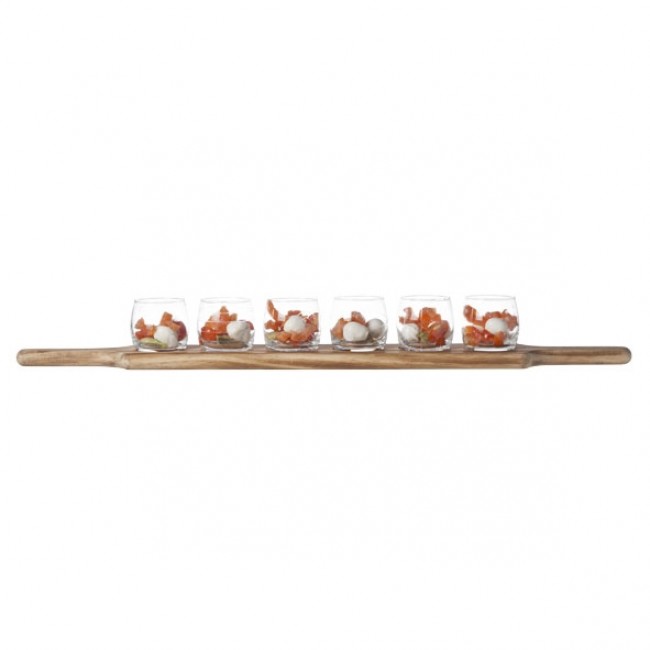 6 appetizer glasses 8.1 oz / 24 cl on wooden tray 26.2 x 3.7 x 0.7 in / 66.5 x 9.5 x 1.8 cm