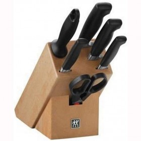 Wooden knife block - 7 pieces - black handle