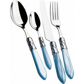24 pieces cutlery set 18/10 stainless steel - chrome ring - light blue pearl effect handle