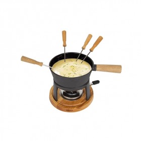 Black cast iron Savoyard fondue 33.8oz / 1.2L set with 4 forks