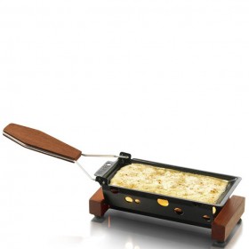 Cheese raclette grill with wooden support - black