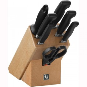 Wooden knife block - 8 pieces - black handle