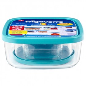 Glass storage boxes turquoise plastic lid - Set of 3