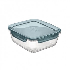 Square glass food container airtight grey plastic lid 7 x 7 " / 18 x 18 cm