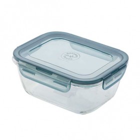 Rectangular glass food container airtight grey plastic lid 7 x 5.5" / 18 x 14cm