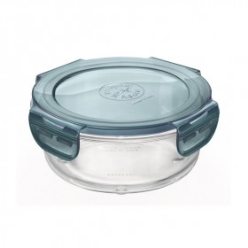 Round glass food container airtight grey plastic lid 5.5" / 14 cm