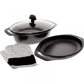 Oval casserole 101.4 oz / 3,8 L stone style cast aluminium - Set 3 pieces