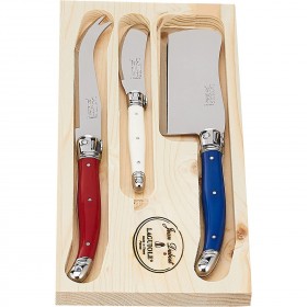 3-pieces stainless steel Paris mix cheese set in wooden cutlery tray