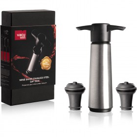 Brushed steel vacuum pump set + 2 bottle stoppers